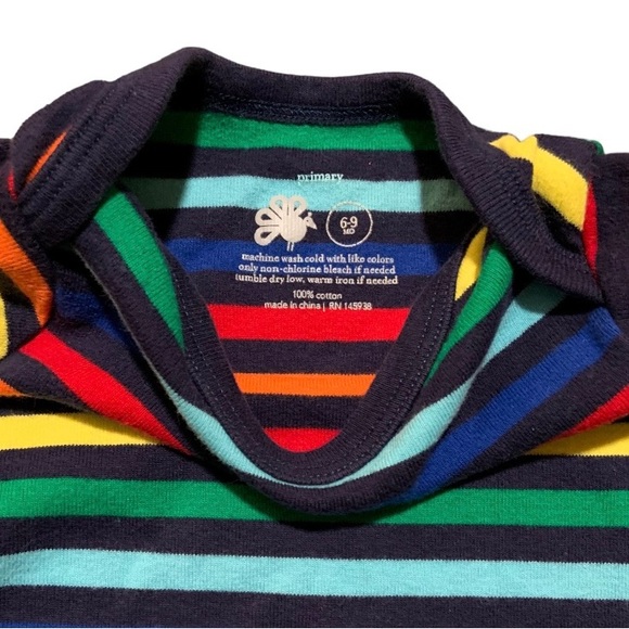 Primary Rainbow Striped Romper 6-9mo - Picture 2 of 2